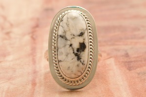 Genuine White Buffalo Turquoise Sterling Silver Native American Ring